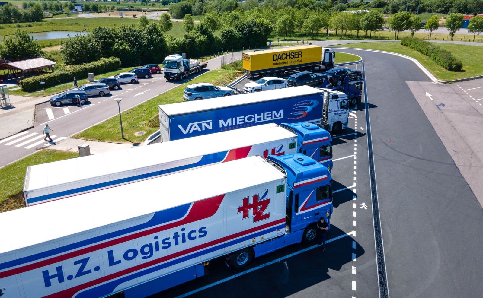 Drone shot of a truck fleet